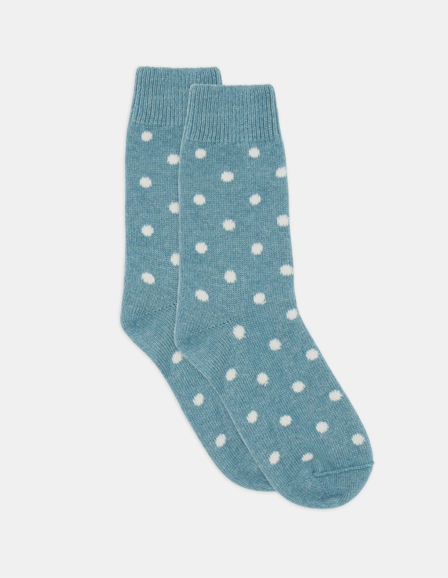 Ilaria Spot Crew Sock: light blue with white polka dots, soft knit