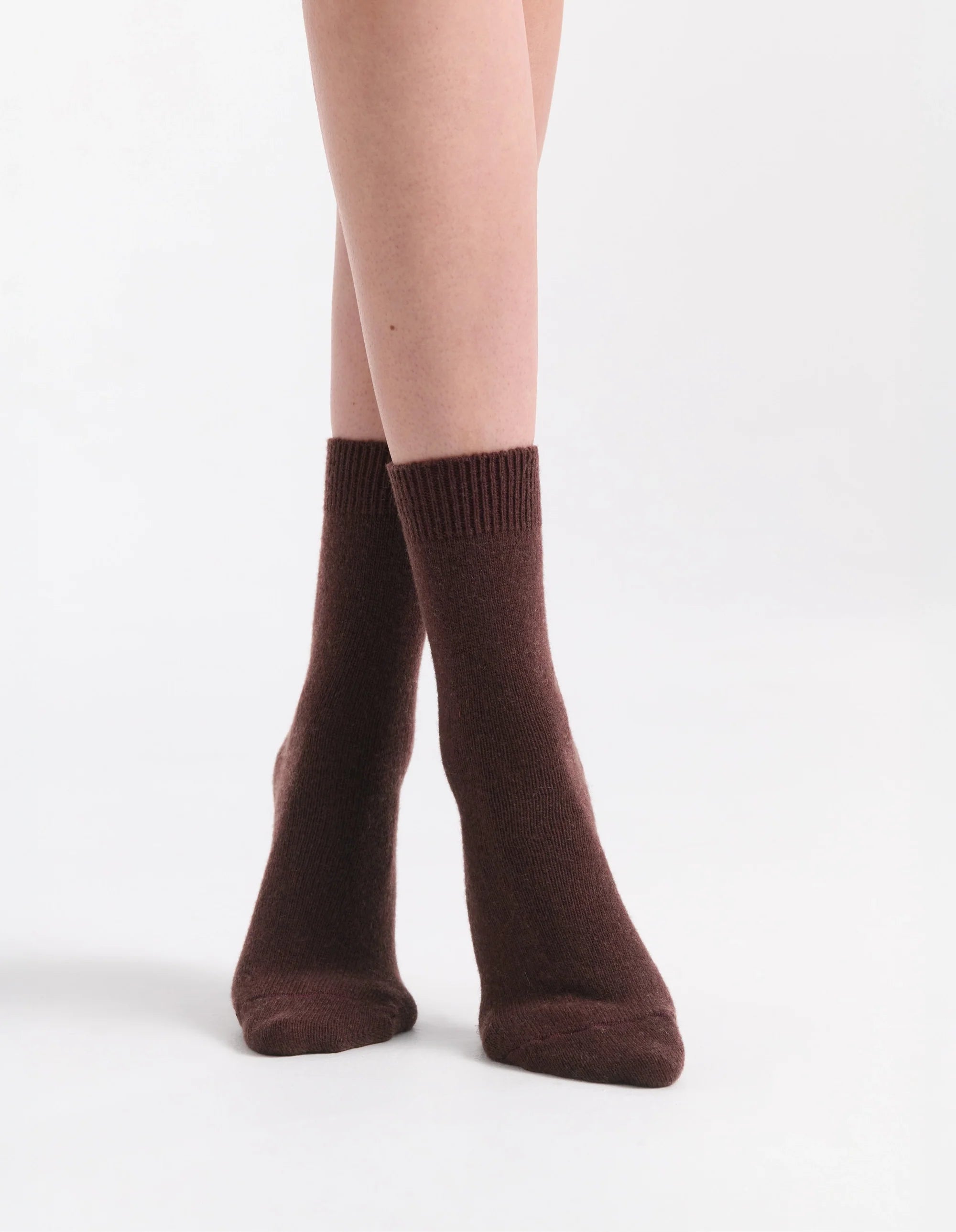 Brown knit pina crew ankle socks with ribbed cuff for comfortable everyday wear