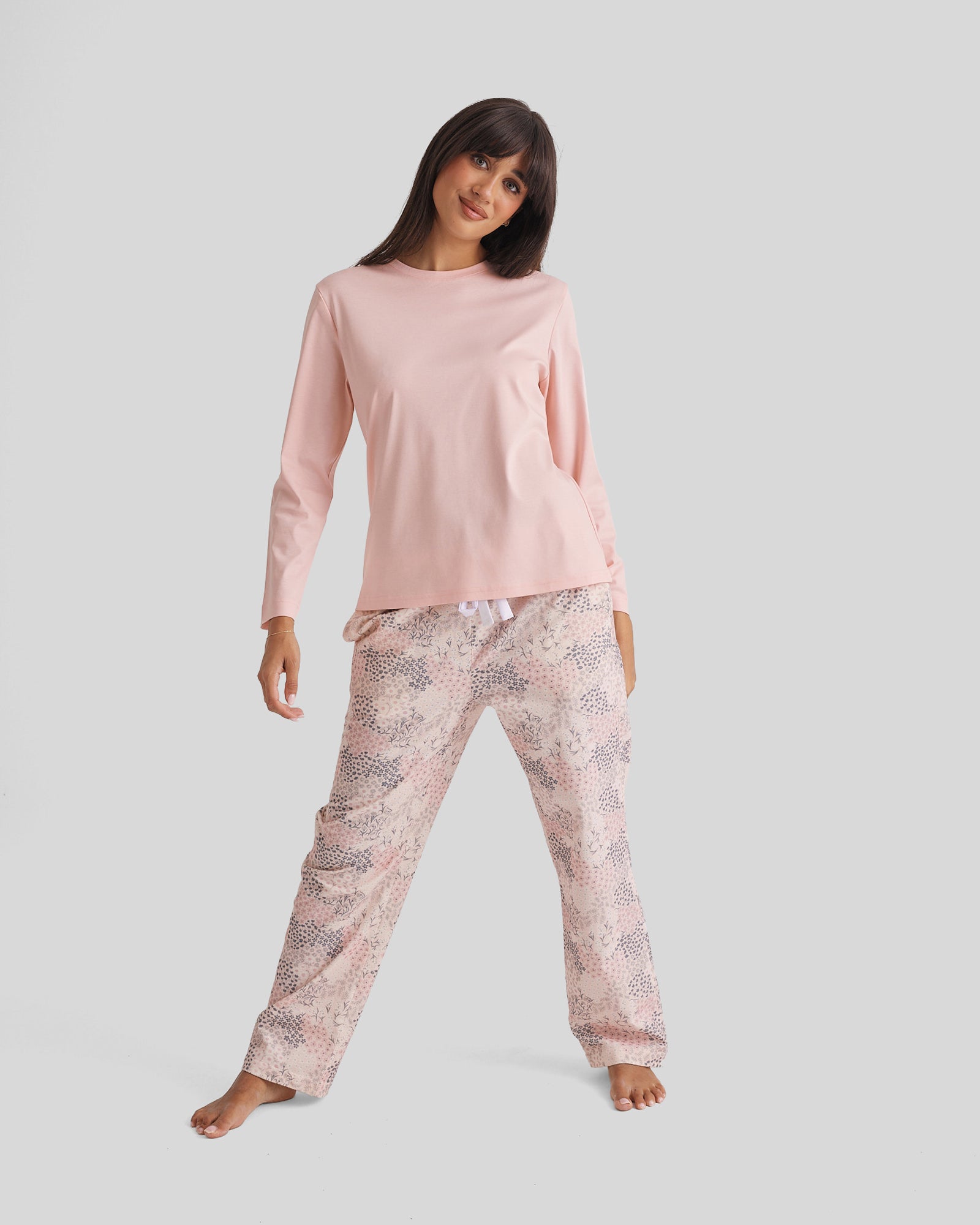 Soft pink long-sleeved pajama top from Cotton Pyjama Set