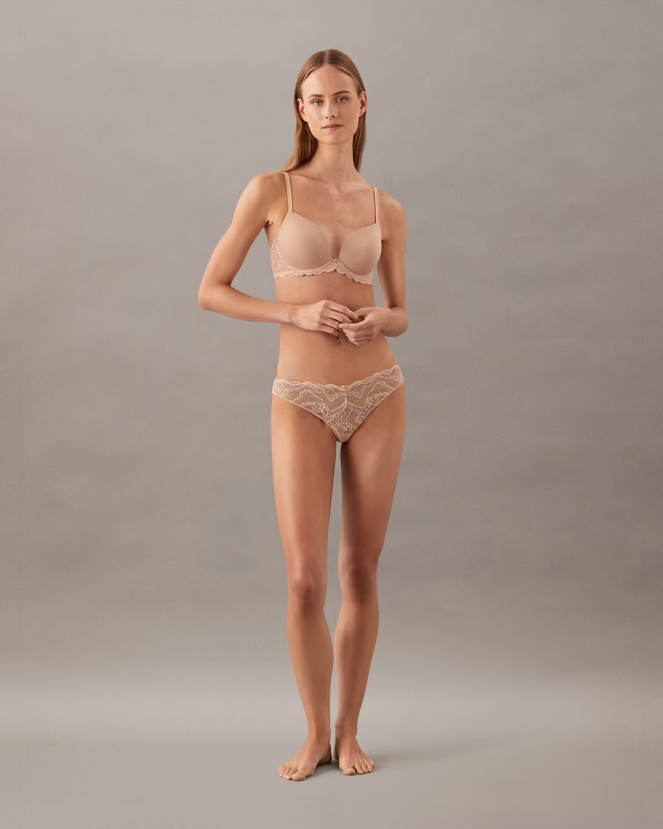 Sensual Stretch Lace Lift Demi beige lace bra and thong set