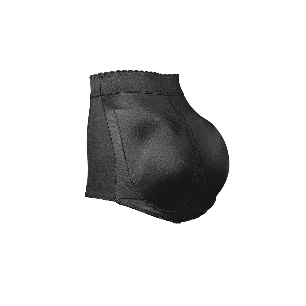 Black high waist padded panty light control shapewear shorts with smooth fabric and scalloped edge detailing