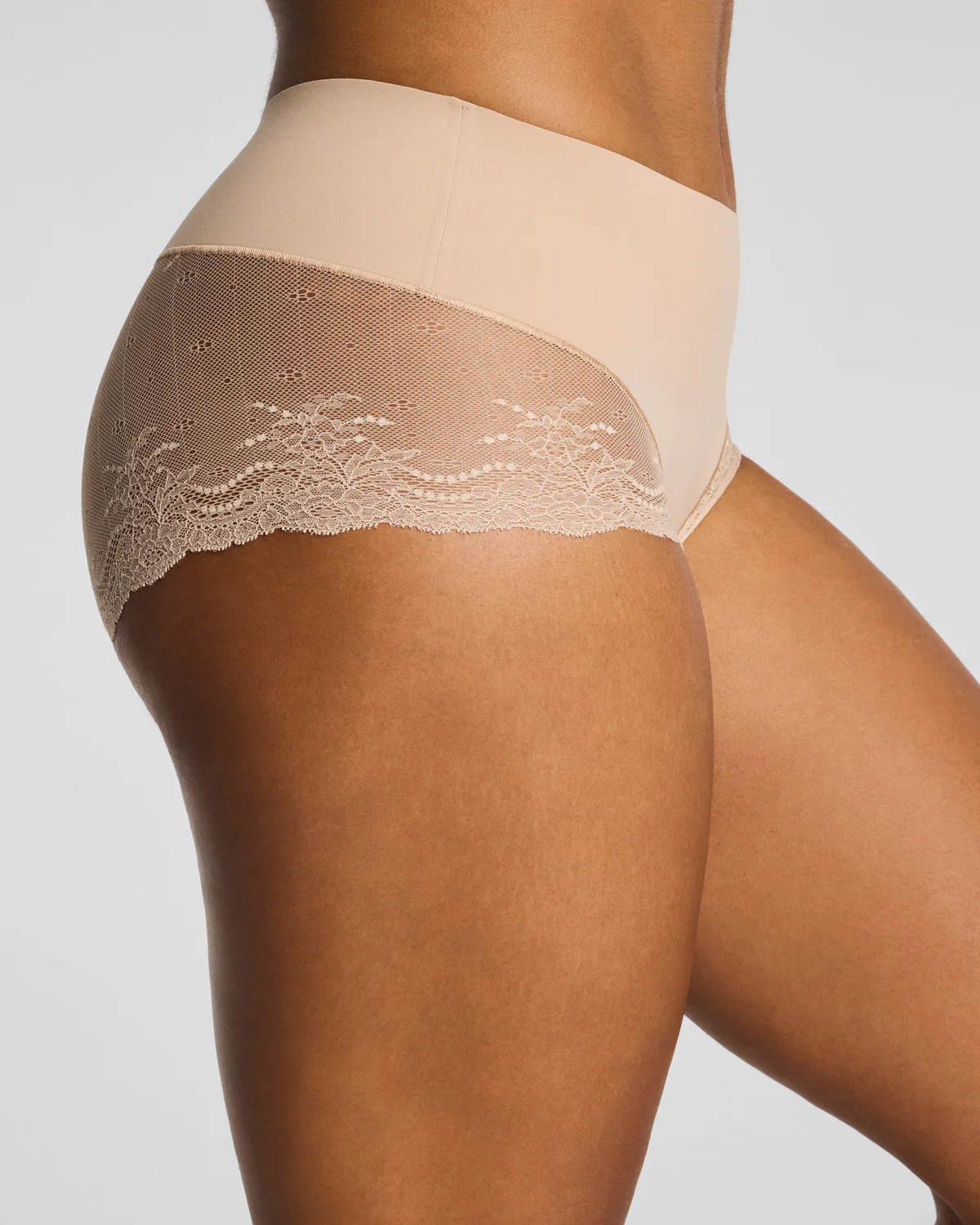 Lace Hi-Hipster beige high-waisted underwear with sheer lace trim