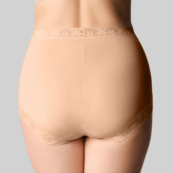 Beige cotton and lace full brief seamless briefs with lace trim for comfortable everyday wear