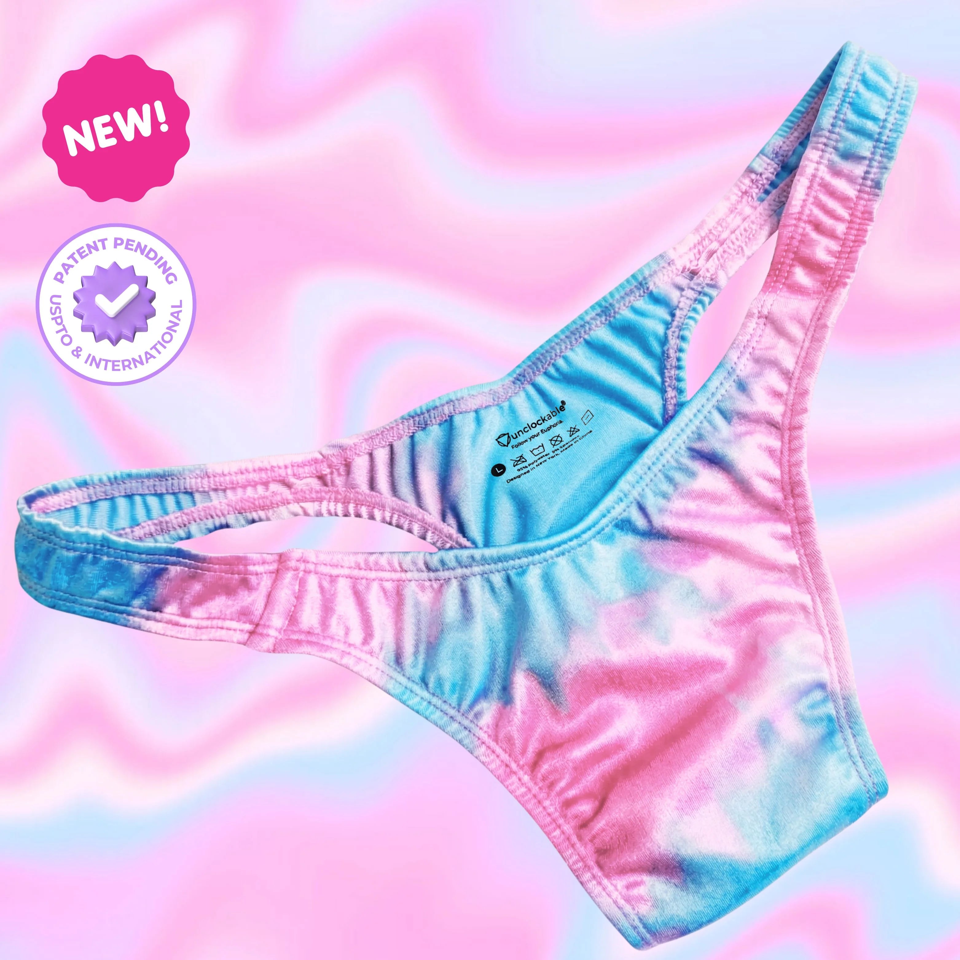 Vibrant pink blue tie-dye satin FEMME Everyday Tuckwear thong
