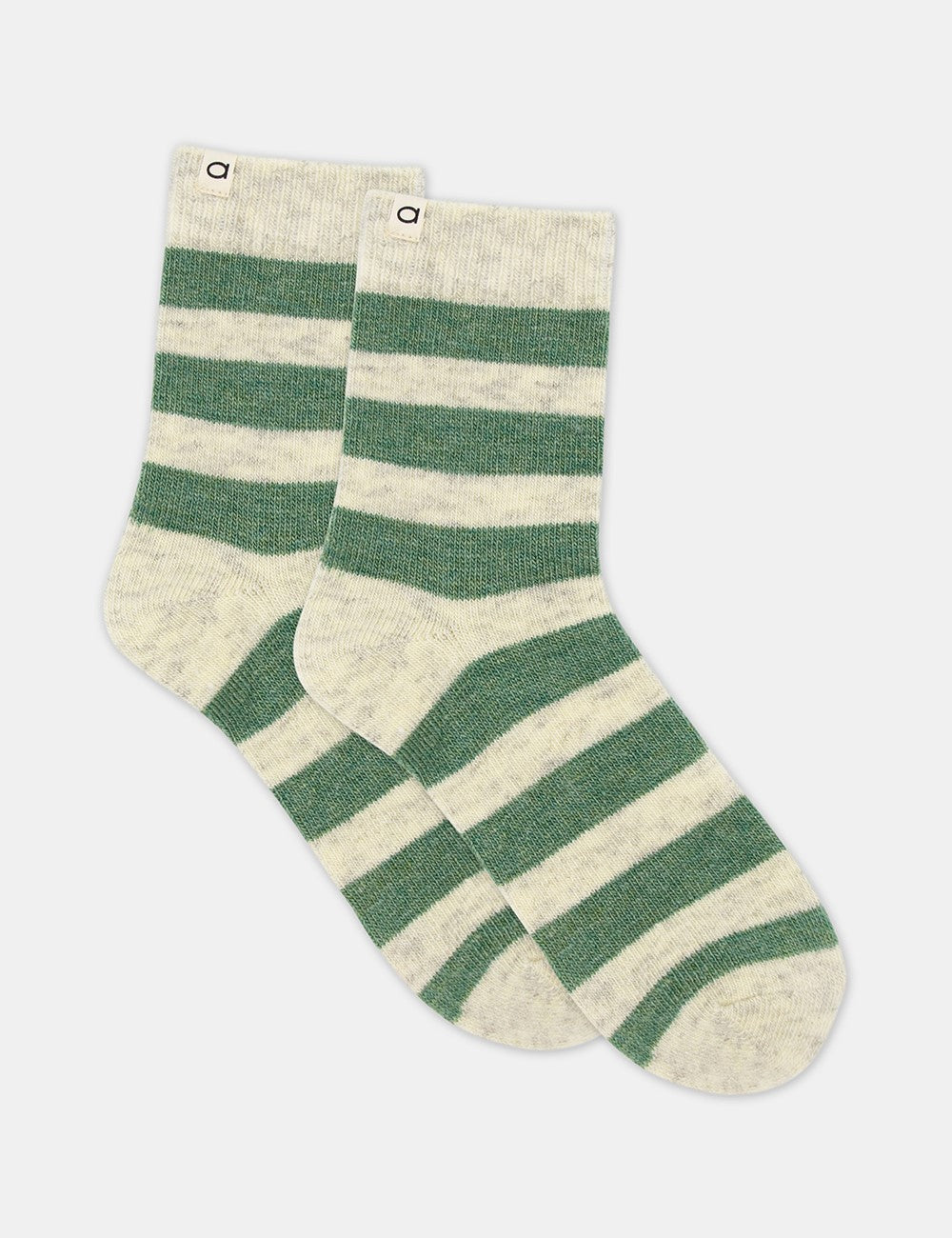Winter Stripe Crew Sock in heathered cream and forest green stripes