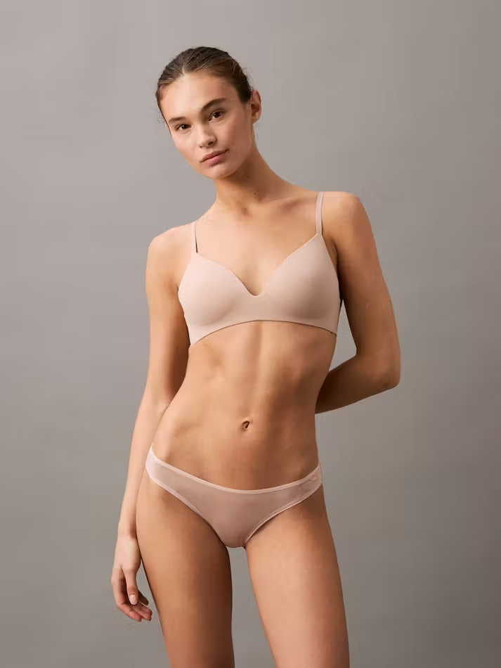 Beige seamless wirefree t-shirt bra and matching briefs set designed for comfortable everyday wear