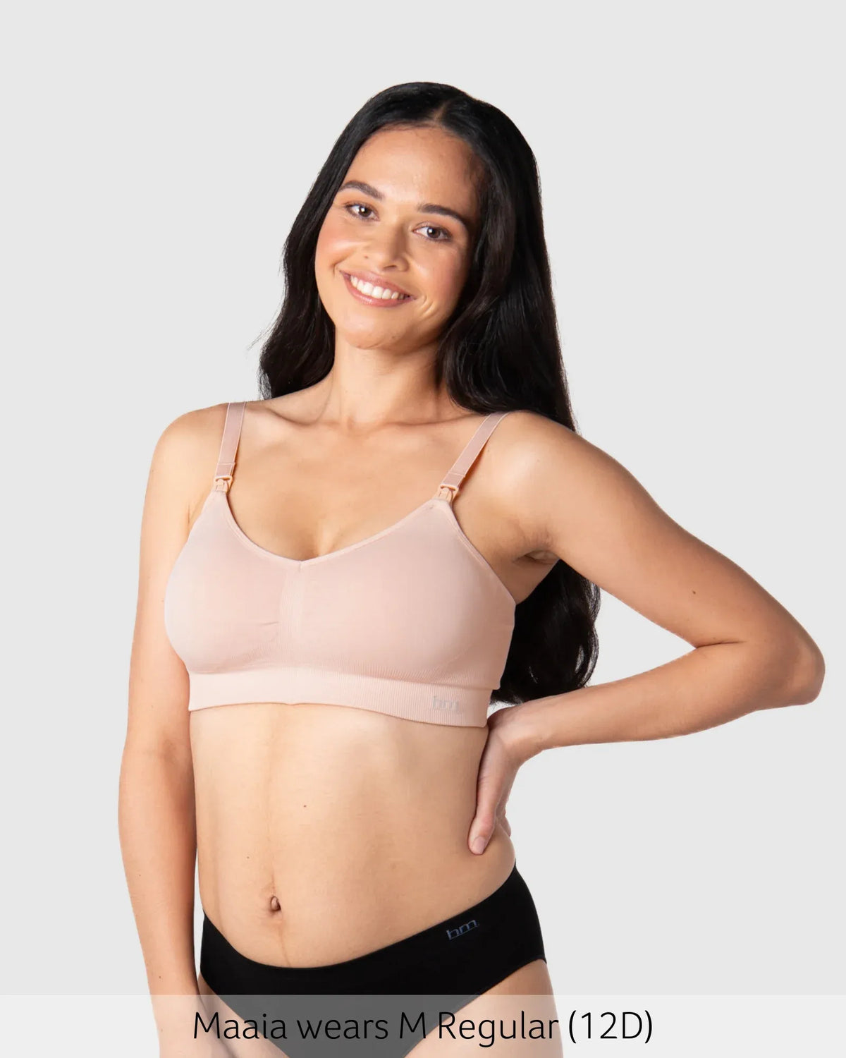 My Necessity seamless nursing bra in soft blush pink with adjustable straps and supportive band for comfort