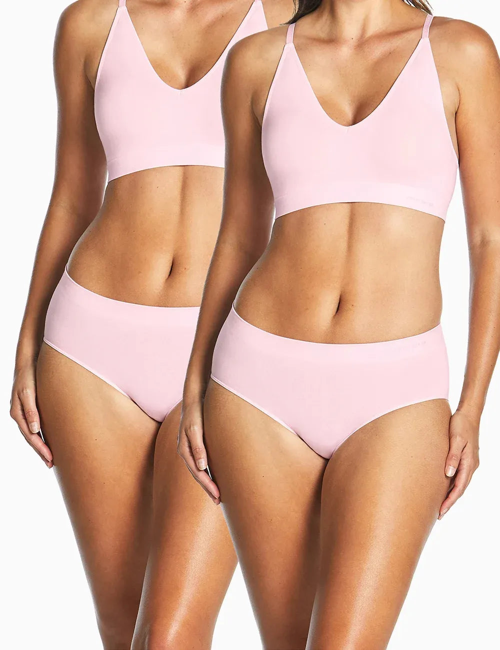 Pink seamless bra and high-waisted briefs set in soft fabric from purebasics midi brief 2 pack collection