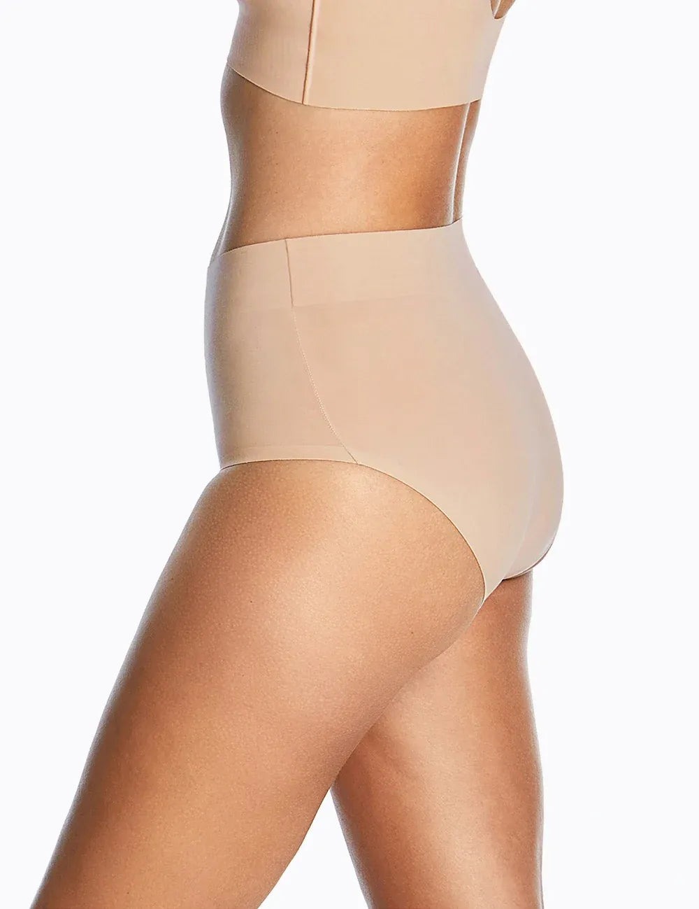 Beige high waisted seamless briefs made of thinvisible cotton with a smooth, form-fitting design