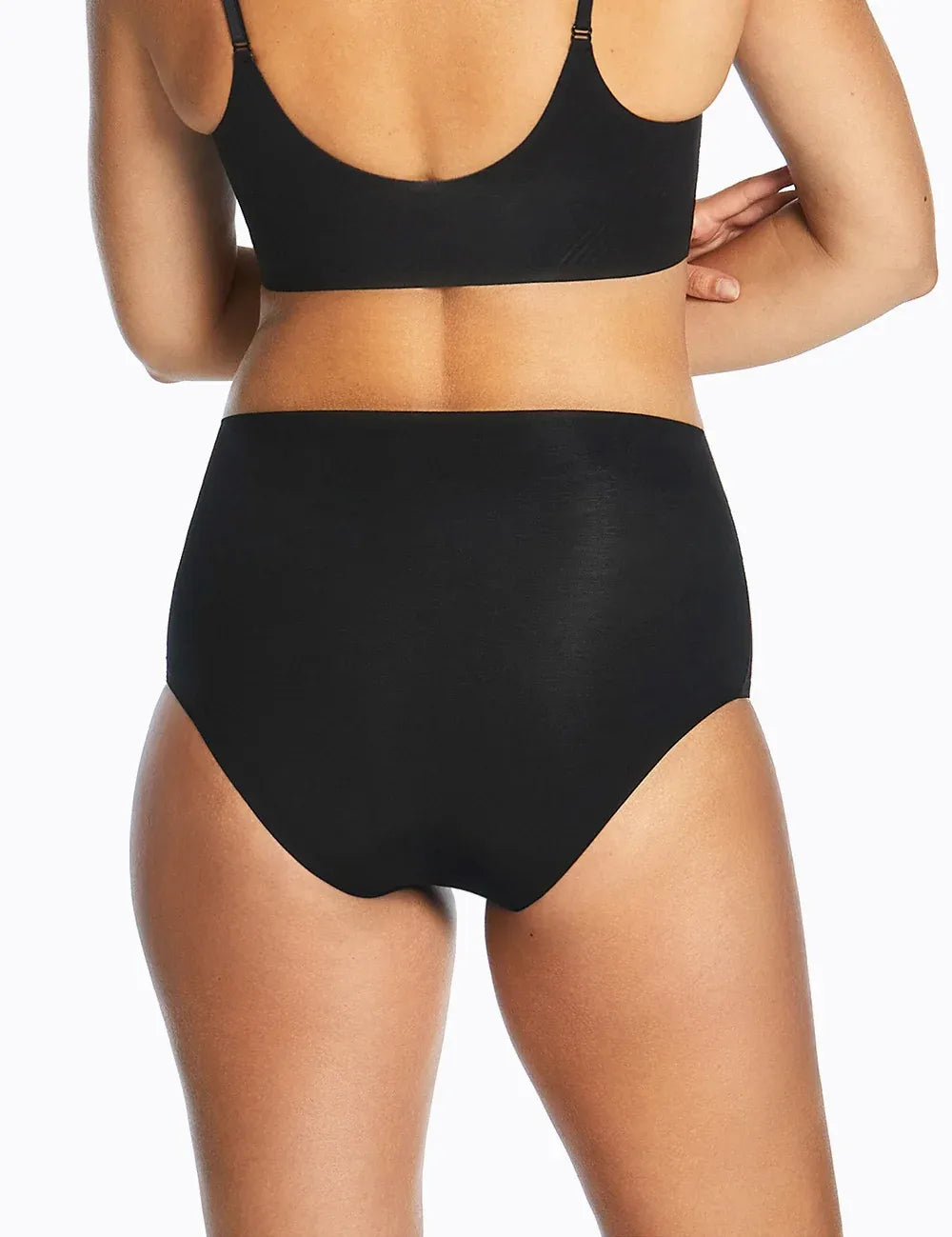 Black high-waisted seamless briefs with smooth stretchy cotton fabric and thin adjustable straps thinvisible cotton waisted brief