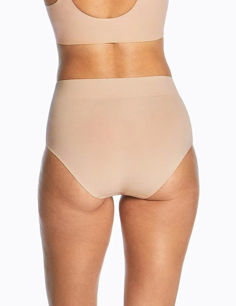 Beige high-waisted seamless briefs made from thinvisible cotton for comfortable everyday wear