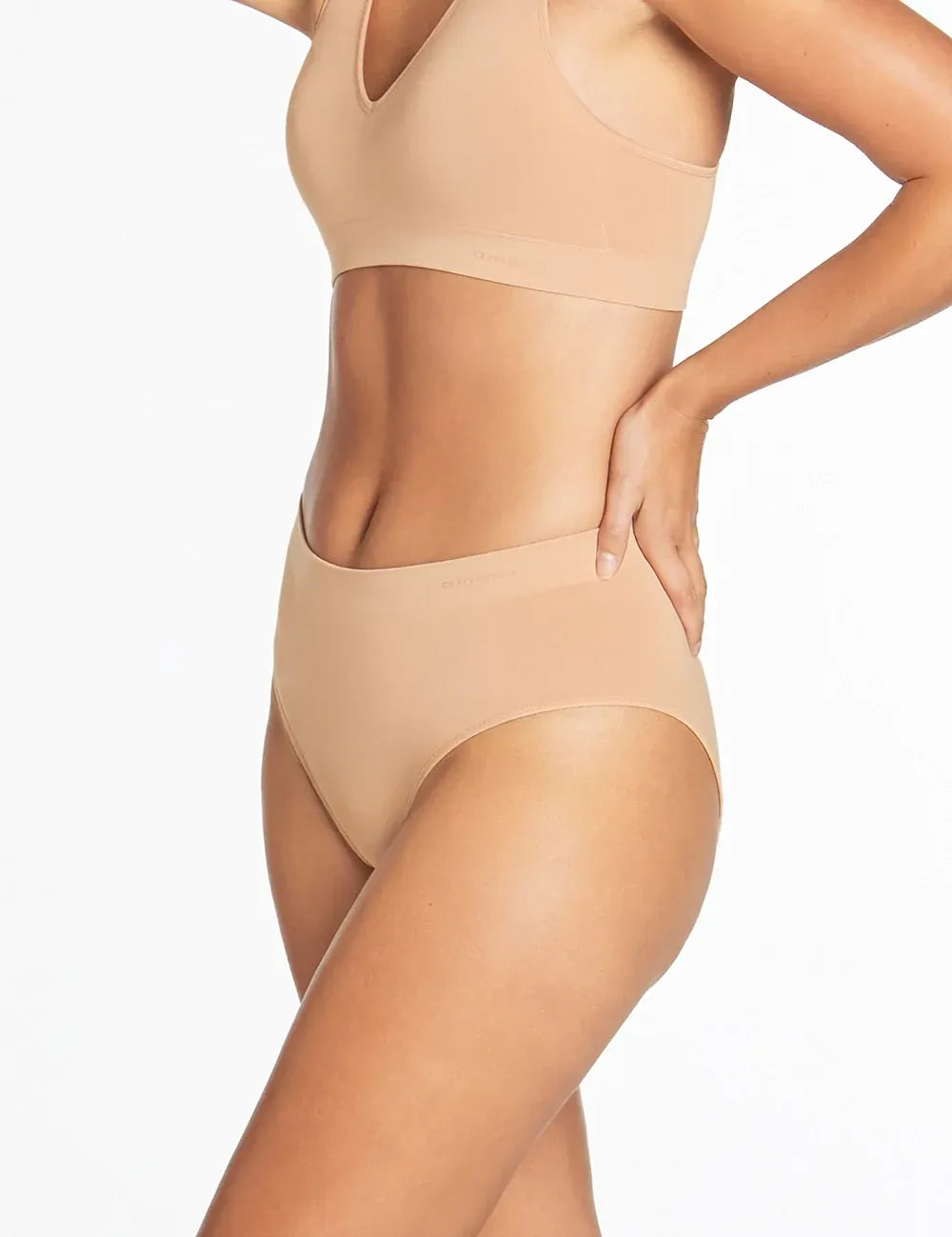 Beige seamless high-waisted purebasics midi brief with smooth stretchy fabric in a 2 pack set