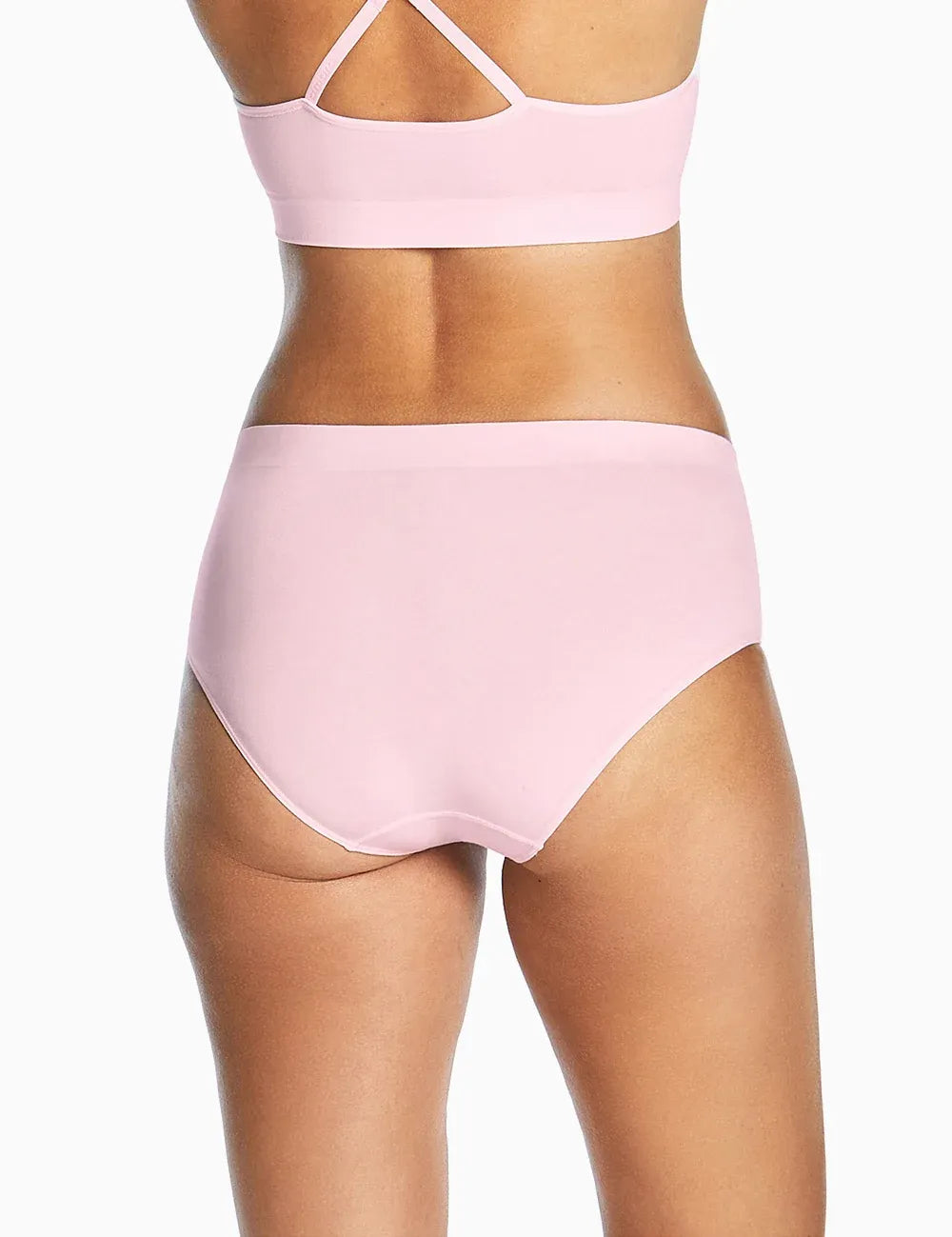 Pink high-waisted purebasics midi briefs with smooth seamless fabric finish in a 2 pack for comfortable wear