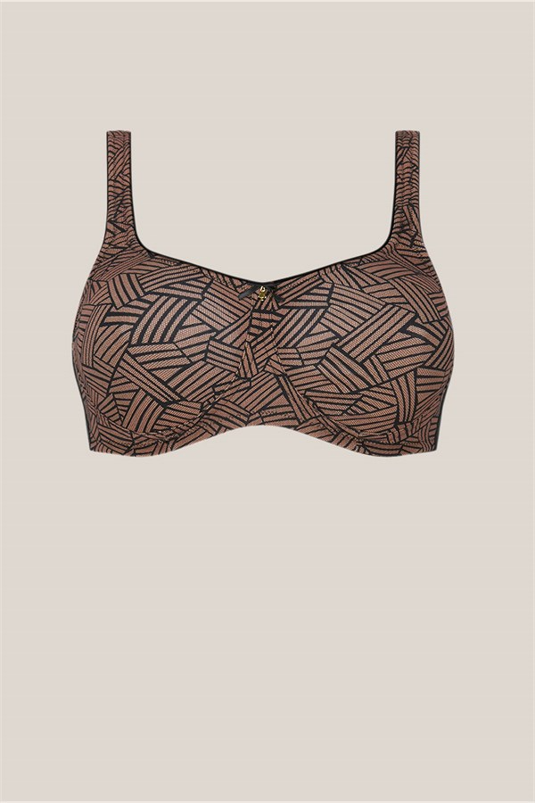 Brooke Wire-Free Bra in brown with geometric line pattern