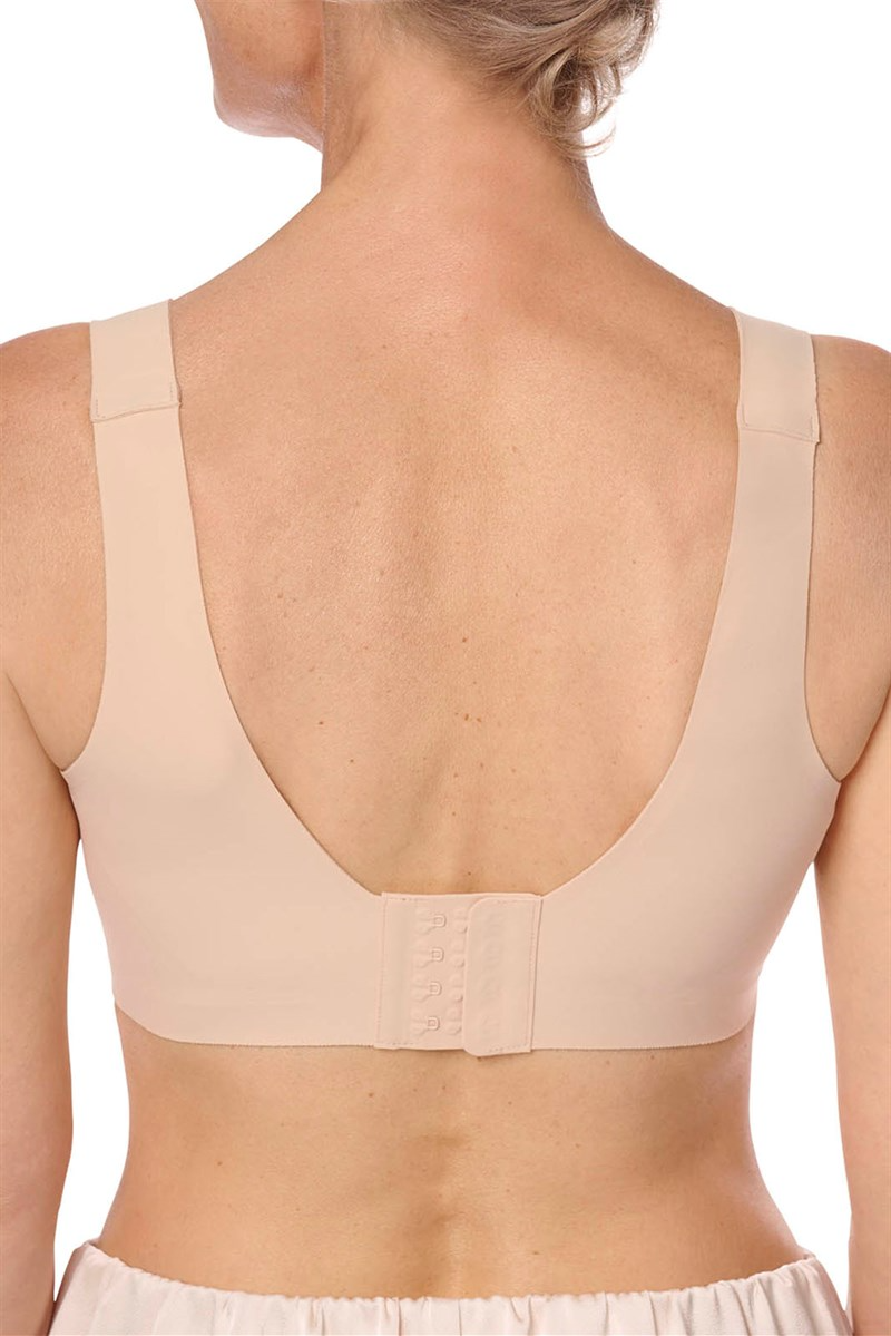 Linda Wire-Free Bra in beige with wide adjustable straps and hook-and-eye closure