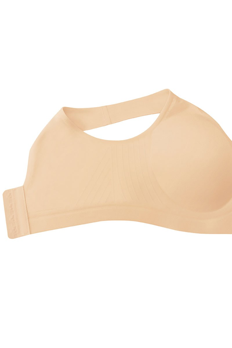 Linda Wire-Free Bra in beige seamless fabric with stretchy cutout neckline