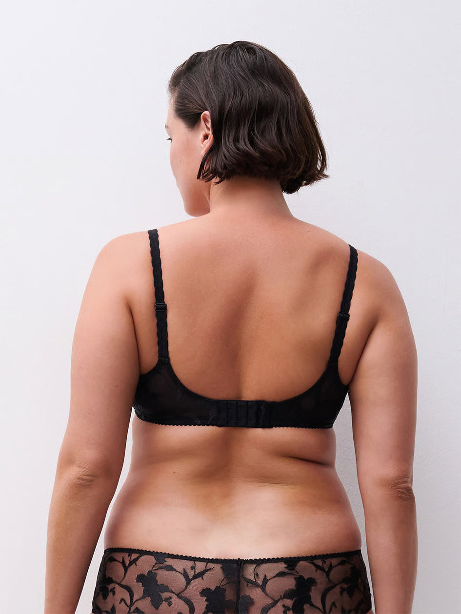 Idyll Demi T-Shirt Bra back: black lace with thin straps, gathered band