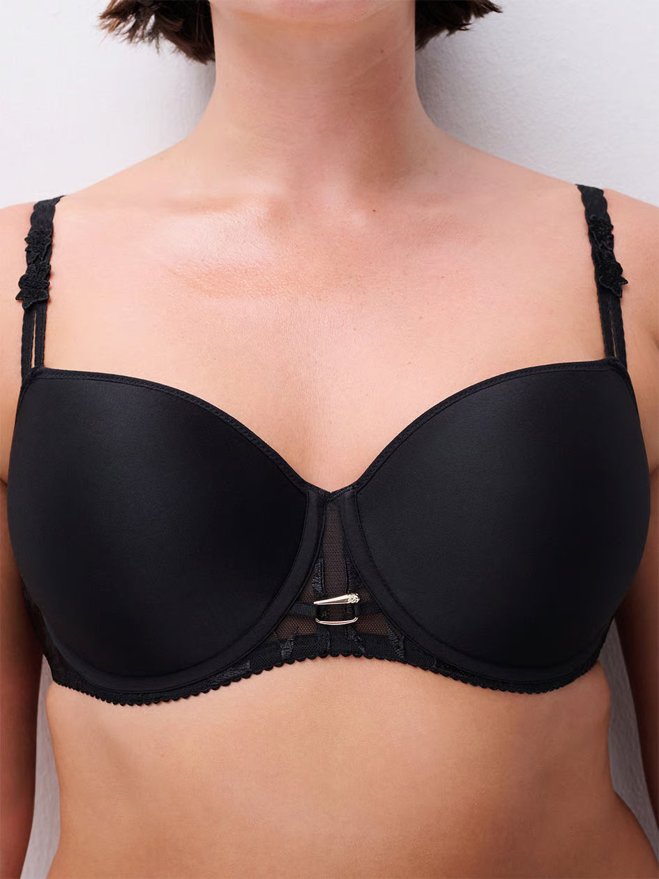 Idyll Demi T-Shirt Bra: black satin underwire with lace trim