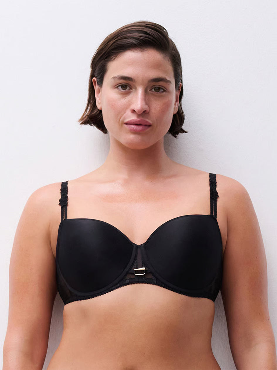 Idyll Demi T-Shirt Bra: black underwire with lace trim and adjustable straps