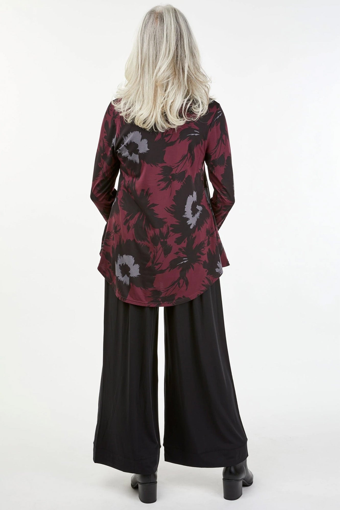 Older woman wearing Tani 79767 Cara Long Sleeve in Bloom Print back view