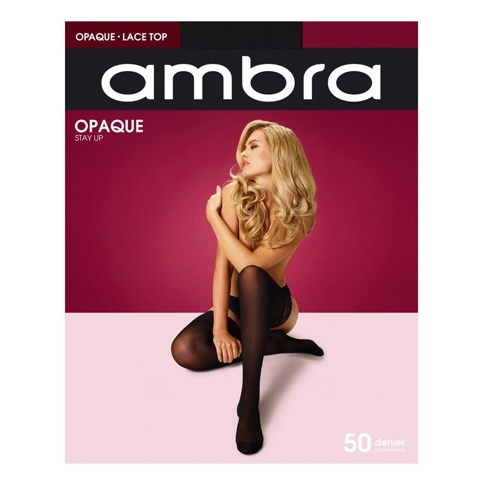 Ambra Opaque Stay Up With Lace Top OPASU - Stockings & Stay-ups Black / Tall  Available at Illusions Lingerie
