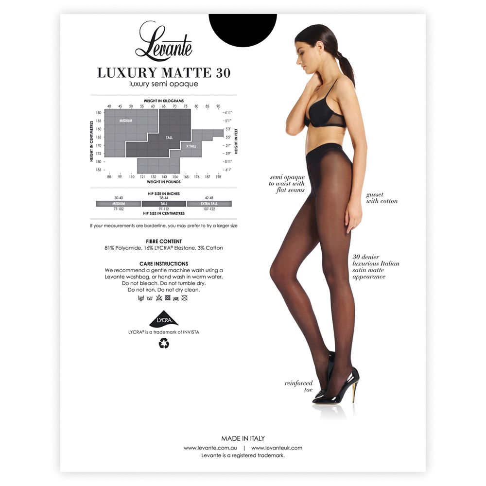 Levante Luxury Matte 30 - Style Number - - Pantyhose  Available at Illusions Lingerie