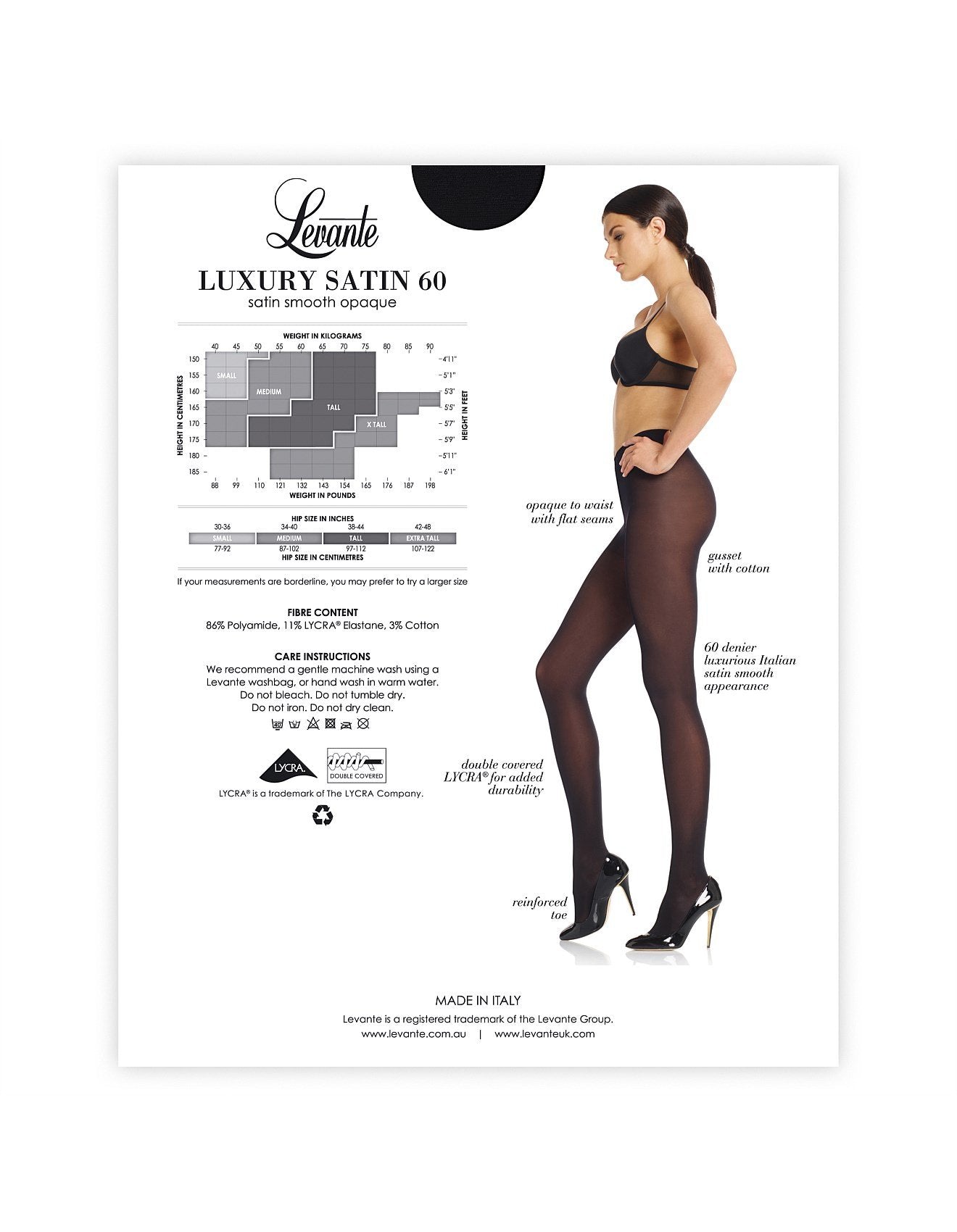 Levante Luxury Satin Opaque - Pantyhose  Available at Illusions Lingerie