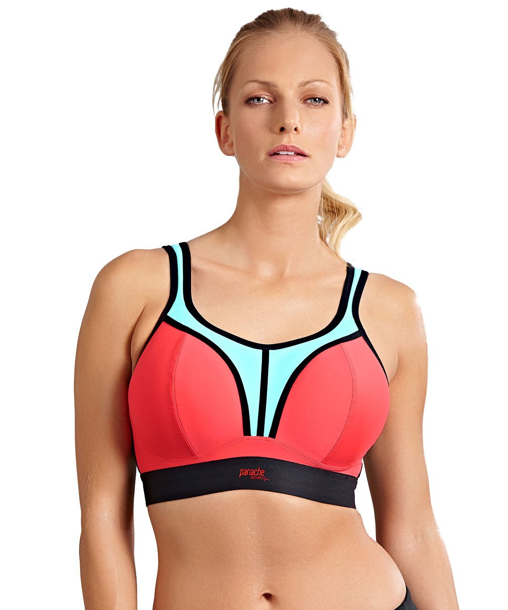 Panache Sports Wire Free 7341B - Sports Wirefree Bra Coral / Sky / 8G  Available at Illusions Lingerie